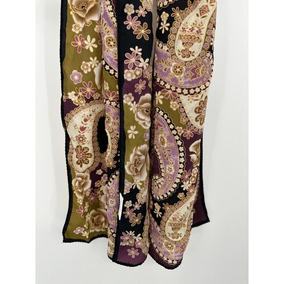 Charter Club Scarf Women's OS Purple Cream Paisley Floral Print 100% Silk - Picture 2 of 7